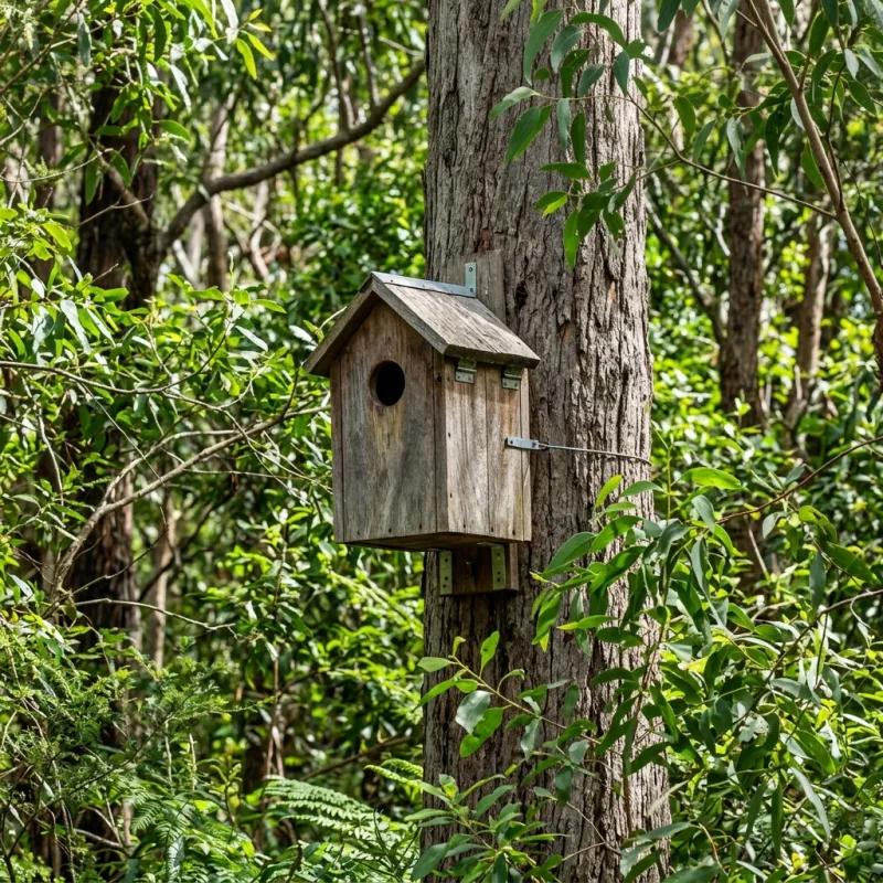 Animal nesting box installed as a humane alternative to a Yering roof cavity