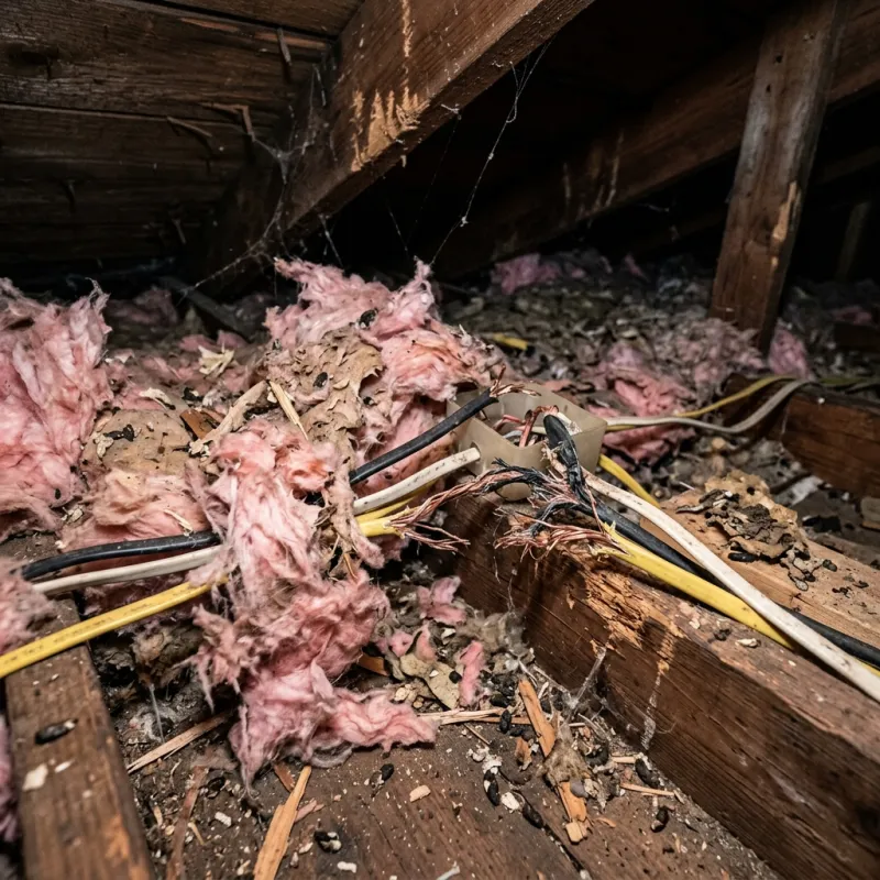 Contaminated ceiling insulation being assessed in a Yering roof space