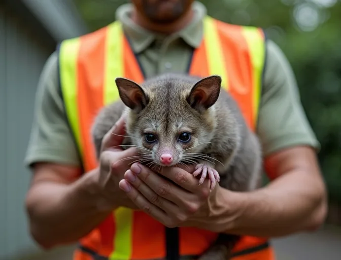 Animal handler safely recovering a deceased possum in Yering